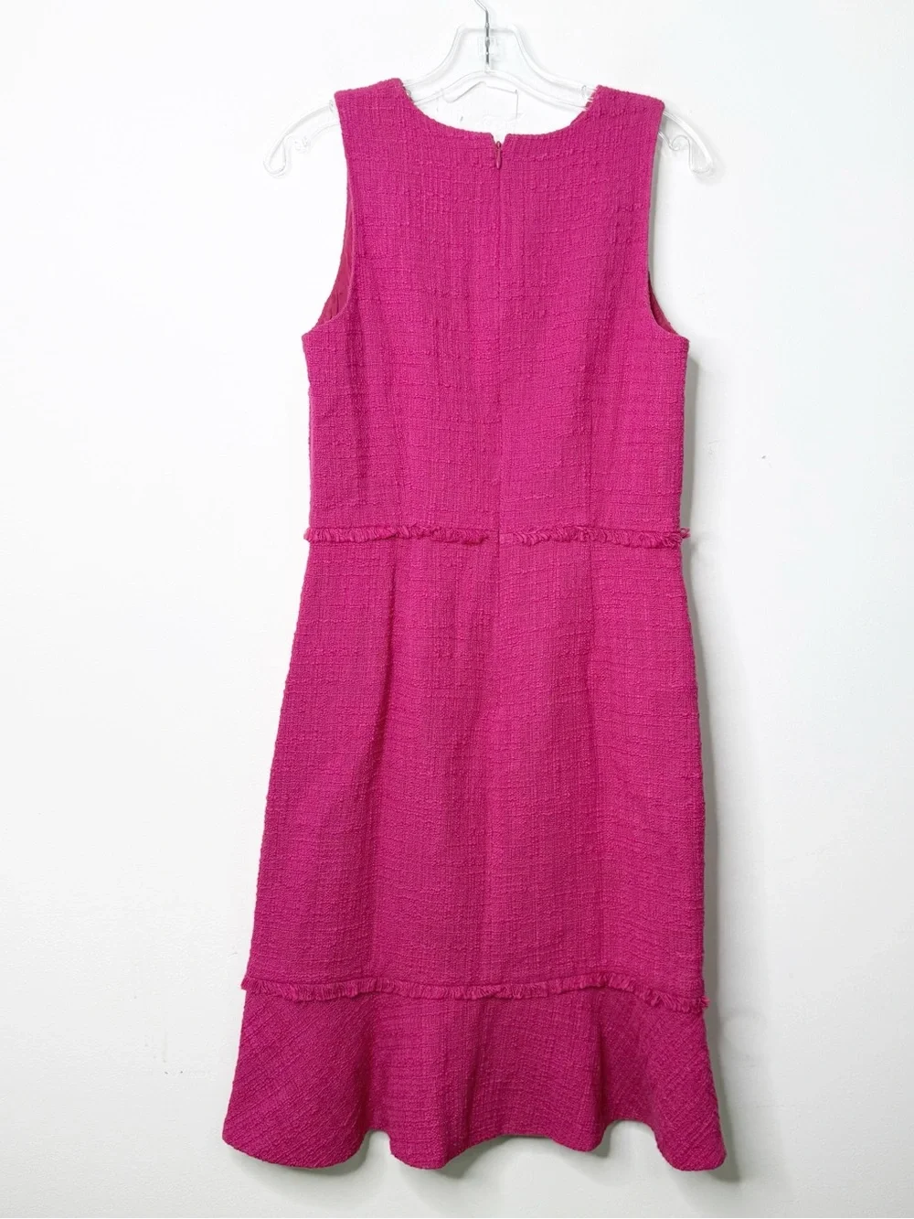 J. CREW | Pink Fluted hem A-line Dress in Textured Cotton Tweed Sz. 8 Tall